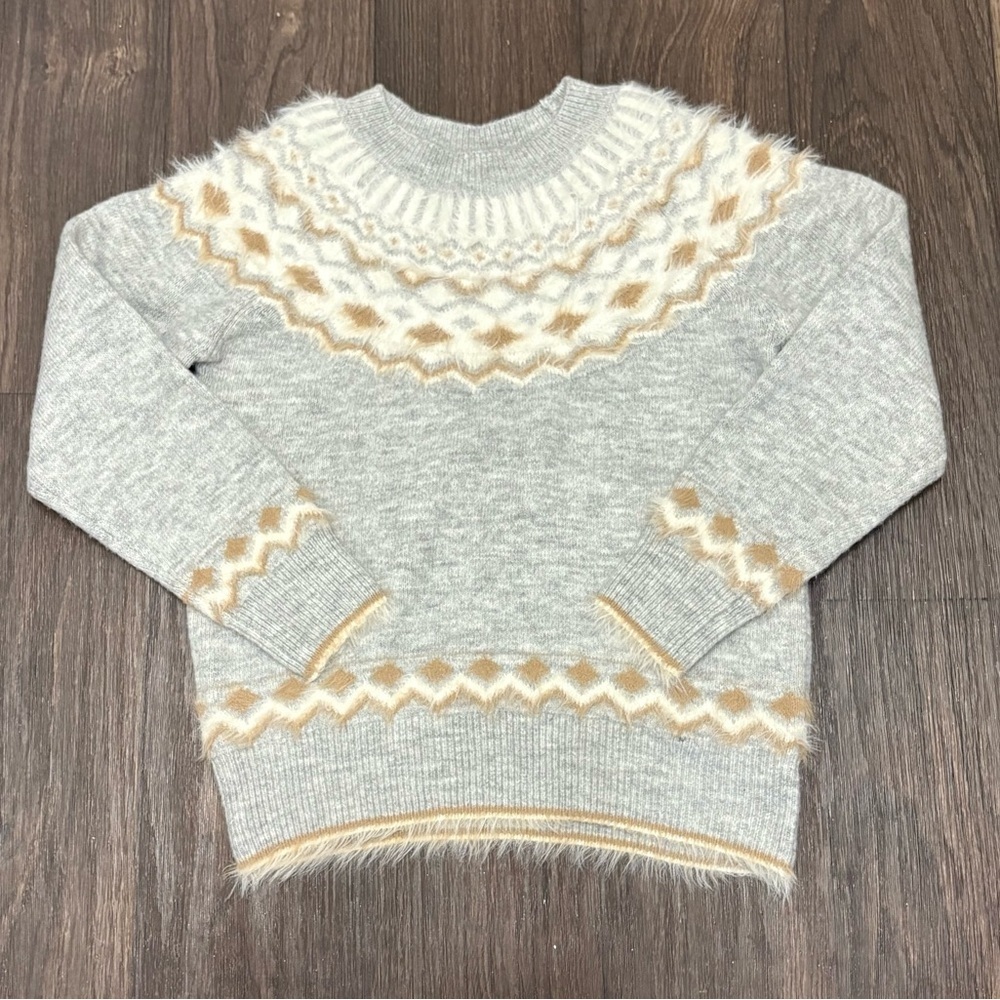 FATE Gray Fair Isle Fuzzy Knit Sweater Size S Cozy Winter